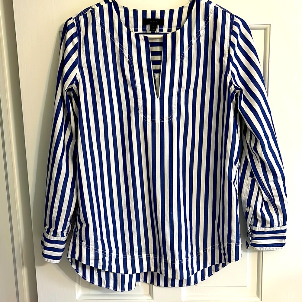 J.Crew blue and white striped tunic top